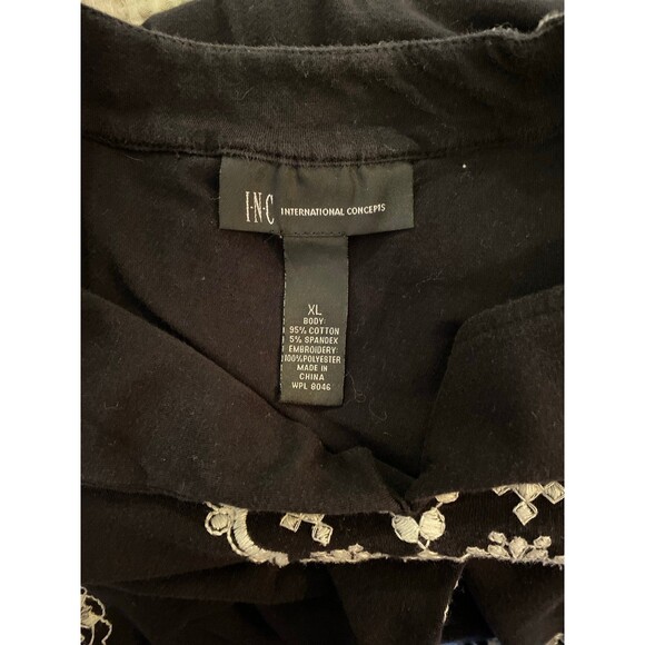 INC Blouse Size XL Tunic 95% Cotton 5% Spandex Black Intricate Stitching Design - Picture 8 of 10